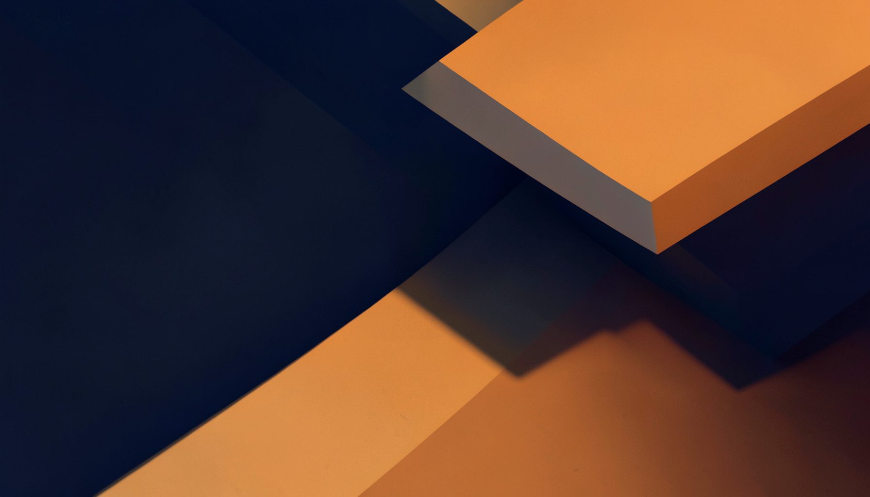 Abstract composition of layered geometric shapes in deep indigo and warm amber tones, with soft gradients and a calm, creative atmosphere.